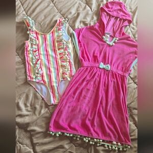 Nicole Miller Pink and Multicolor Kids Swim Set (B1)